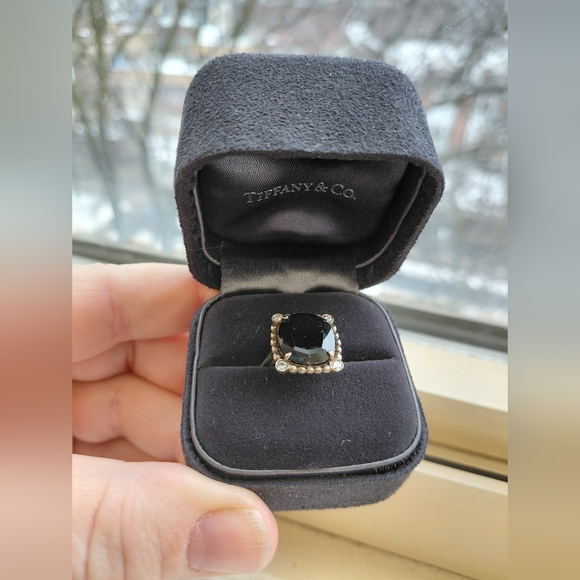 Tiffany Diamond Silver Spinel Black Onyx Ziegfeld Ring - Picture 8 of 10